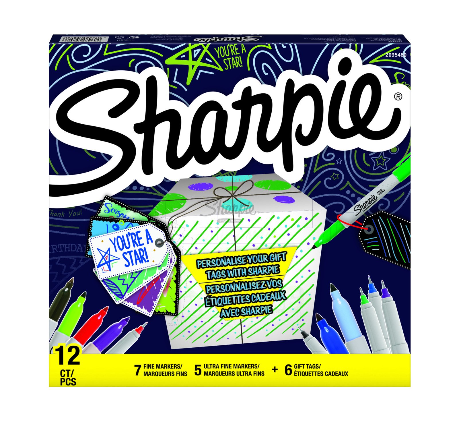 Zestaw markerów permanentnych Sharpie 12szt. z bilecikami do personalizacji