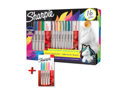 Zestaw markerów Sharpie Fine 16 szt + skarbonka jednorożec + GRATIS
